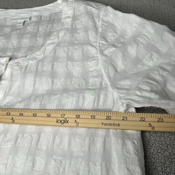 Pure Jill Top J Jill Linen Blend Large White Textured Beach Coastal Button Front - Picture 7 of 11